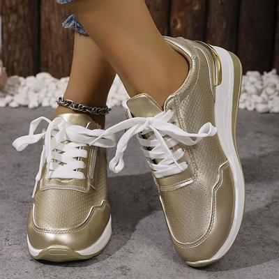 Zapatillas de Cuña de Moda Tallas Grandes para Mujer Otoño 2025 Comodidad Casual Zapatos Deportivos Mujer Oro Plata Suela Gruesa Zapatillas para Correr