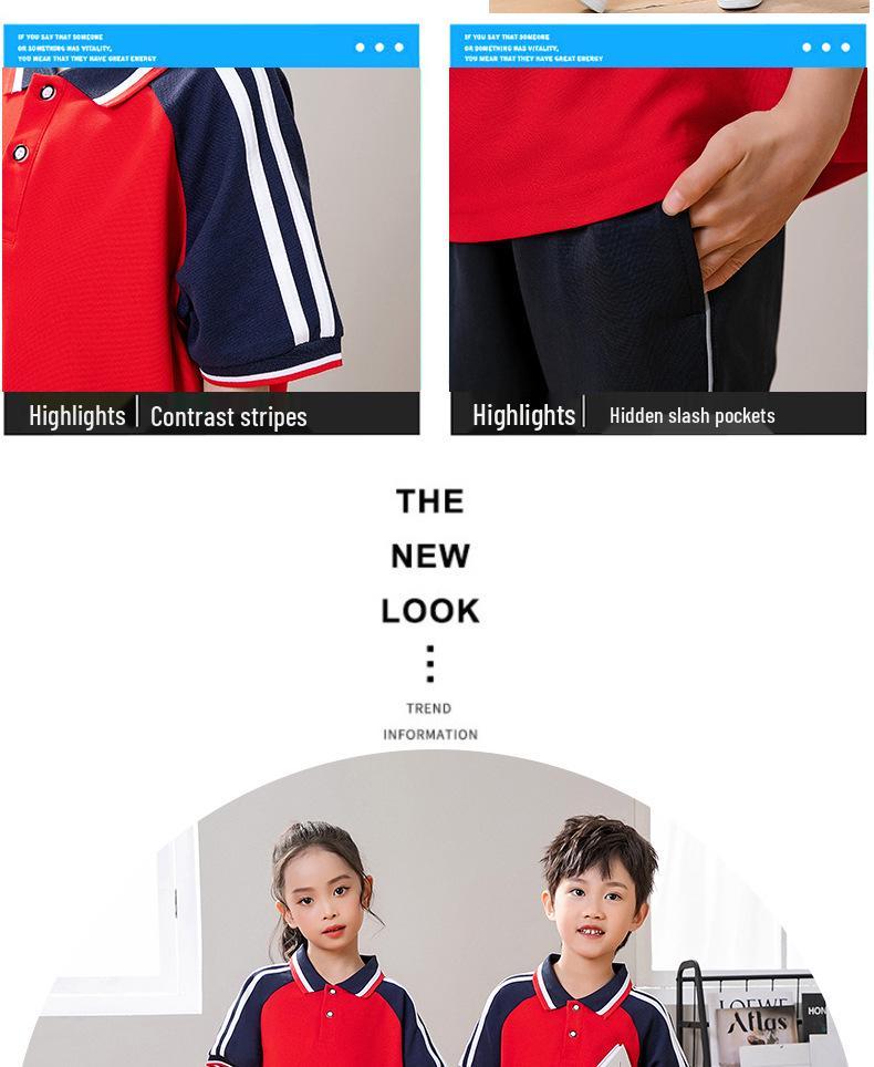 Unisex Summer Blue Short Sleeve Uniform Set for Junior High Graduation and Sports Events
