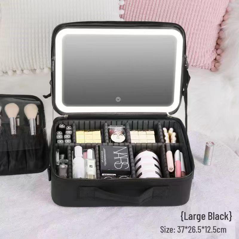 Large Capacity Detachable Makeup Bag with LED Mirror for Professional Use, Easy to Clean