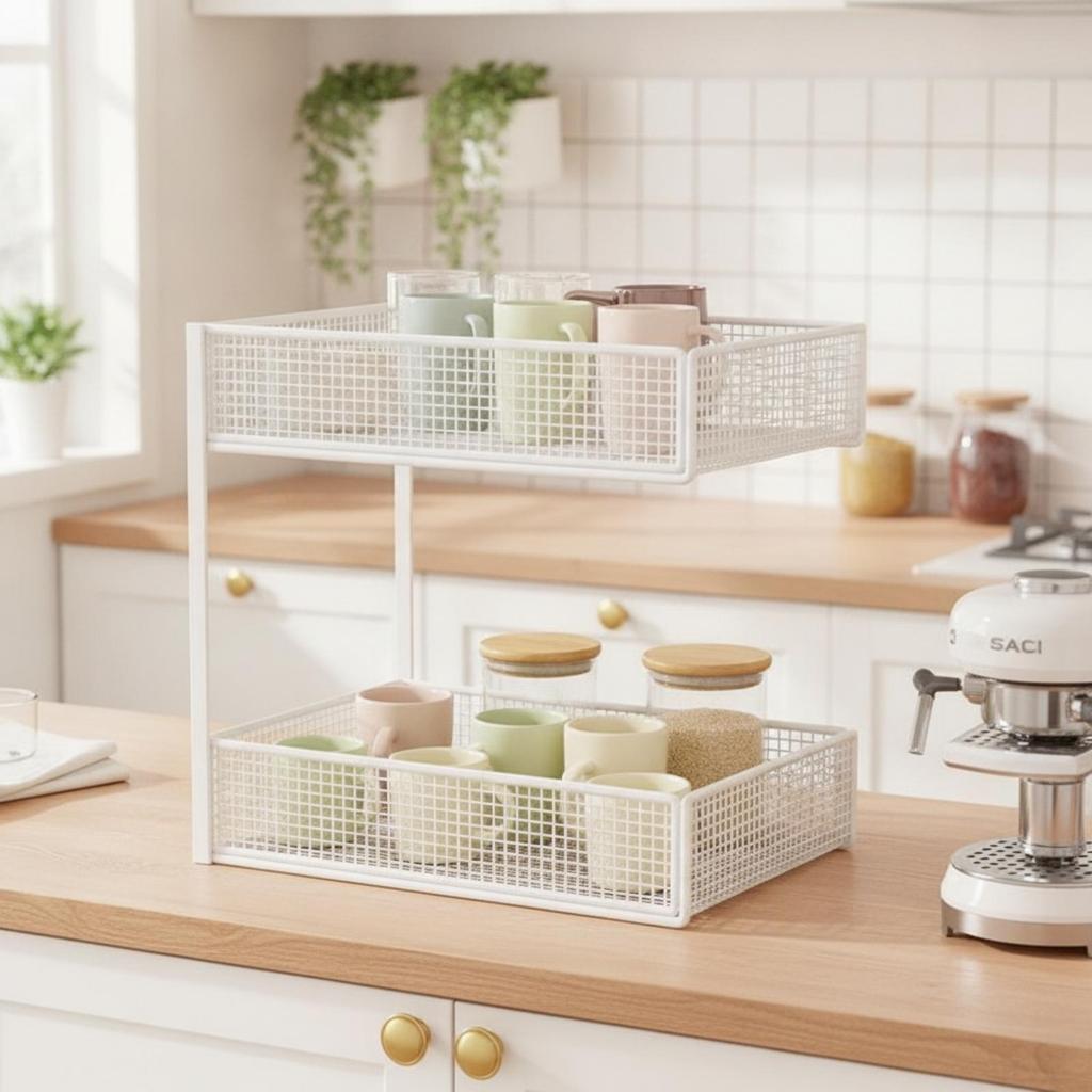 Space-Saving Potato Basket Ventilated, Kitchen Countertop Rack with Baskets,