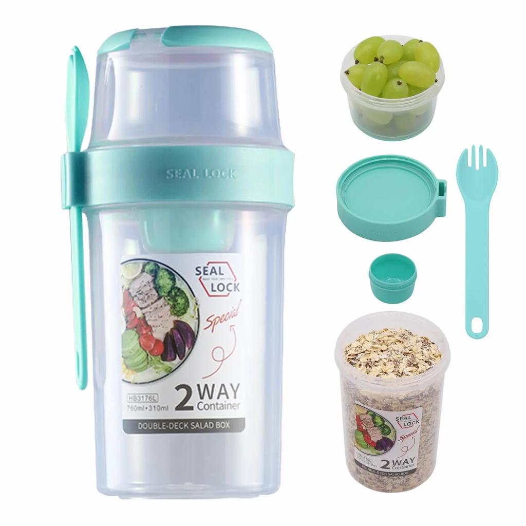 Breakfast On The Go Cups, Salad Cup To Go, Take and Go Yogurt Cereal Overnight Oats Snack Parfait Containers & Salad Dressing Ho
