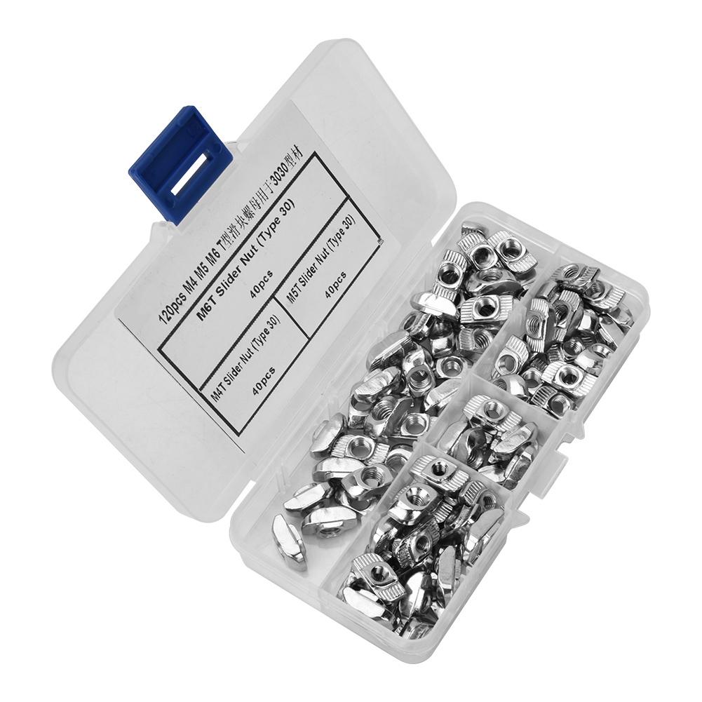 120 peças Porca Deslizante com Ranhura T M4 M5 M6 Fixadores de Hardware para Perfis de Alumínio 3030