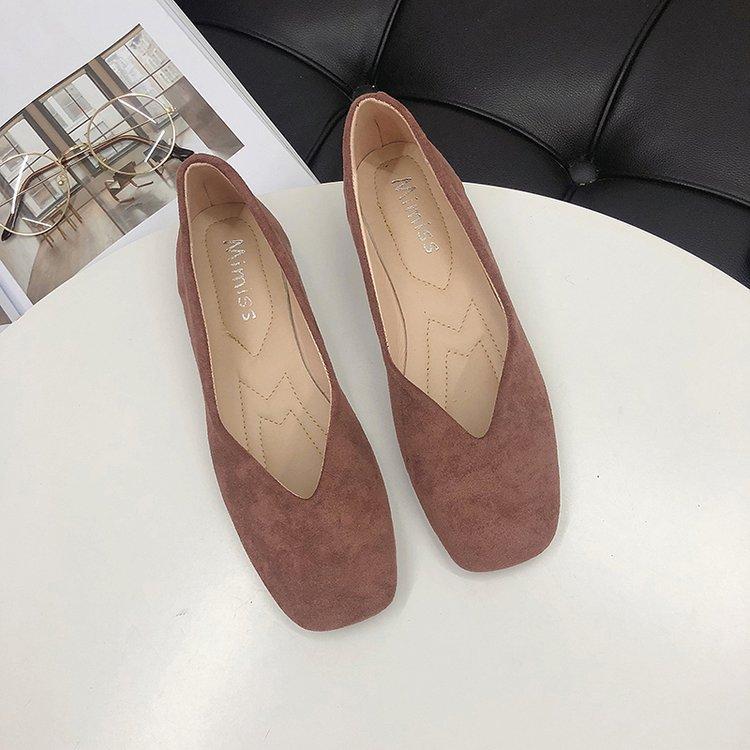 Spring and Summer New Flat Shoes Shallow Mouth Flat Sole Single Shoes Suede Square Head Beanie Shoes