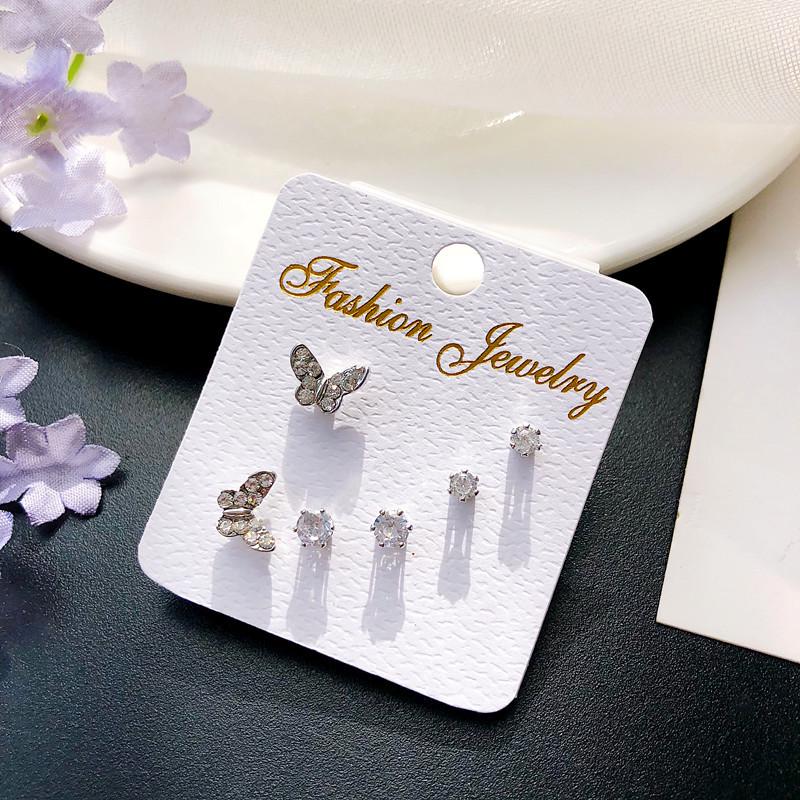 Color Retention Stud Earrings, Fashionable Geometric Zircon Three-Piece Earrings, Simple Trend Jewelry