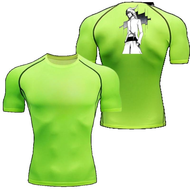 Bleach Comfortable Fitness T-shirt for Men Graphic Breathable Slim Fit Summer Running Gym Jogging Training Elastic Fitness Suit