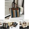 Large Stylish Color Block Striped Canvas Tote Bag For Women In Blue Black Or Khaki