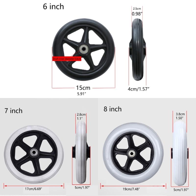 2Pcs 6/7/8inch Heavy Duty Wheelchair Front Caster Wheels Smooth Flexible Solid Tire Wheel Wheelchair Replacement DropShipping