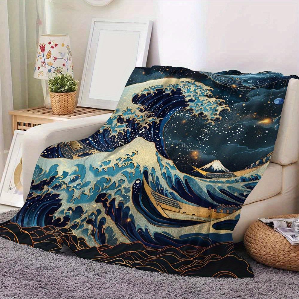 

Wave-inspired Ukiyo-e paintings digital-printed polyester velvet flannel cover blanket Fleece soft sofa cover blankets for beds 75x90cm