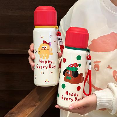 Student Thermos Cup Christmas High Appearance Level Cup Stainless Steel Girls Portable Compact Double Drinking Cup with Straw