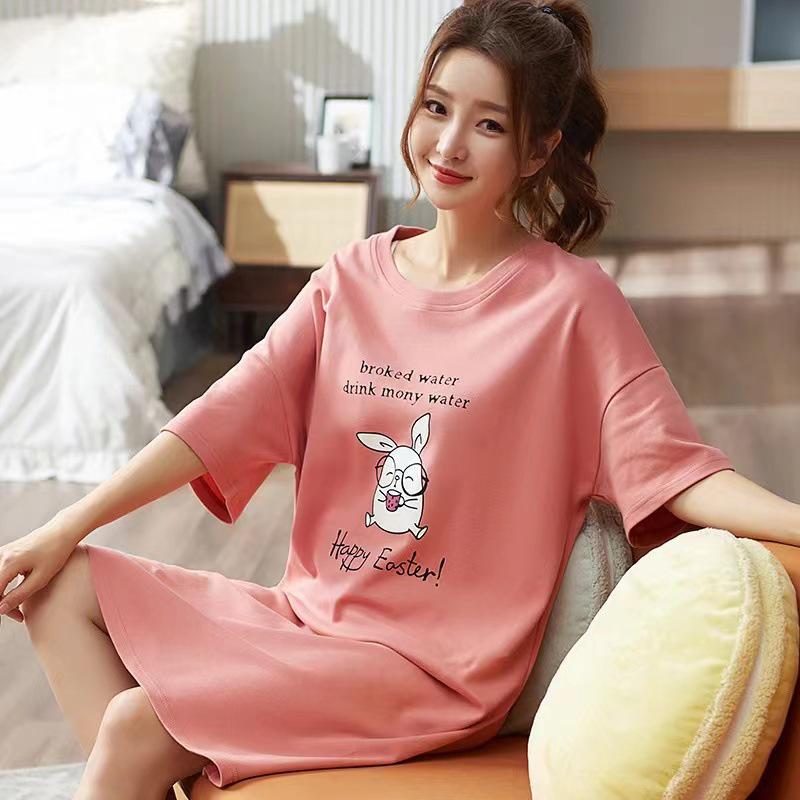 Plus Size Cute Cartoon Women’s Summer Sleep Dress - Loose Fit, Short Sleeve, Korean Style