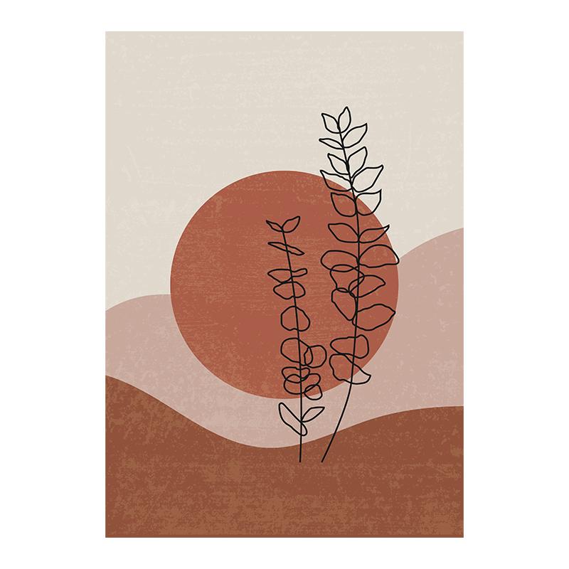 Nordic Bohemian Canvas Painting Vintage Minimalist Line Leaf Wall Art Geometric Prints For Modern Living Room Home Decor Unframed