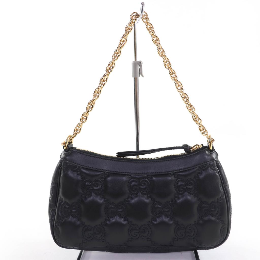Excellent GUCCI Shoulder Bag GG Matelasse 2-Way Leather Handbag black 735049 Used