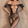 Erotic Crotchless Lingerie Sets Women Off Shoulder Short Sleeve Fishnet Bodystocking Sexy Costumes High Waist Mesh Underwear Set