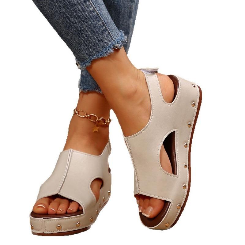 Fashion Summer Women's Sandals Heels Sandals 2025 Wedges Woman Platform Sandals Peep Toe PU Leather  Rivet Fashion Sandalias De Mujer