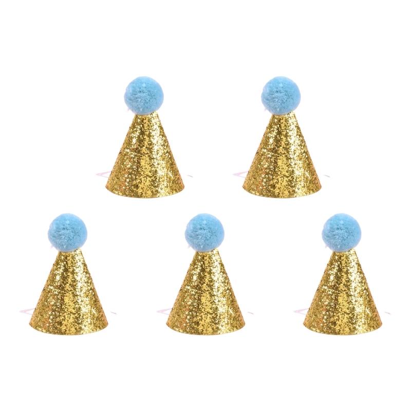 Birthday Pet Hat Dog Cats Headgear Birthday Costume Glittering Hat Studded Pompoms Dog Christmas Hat золотой