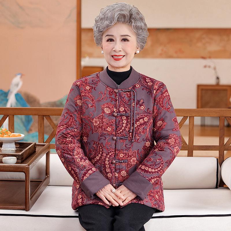 

New Style Winter Cotton Jacket for Elderly Women - Warm, Thickened Chinese-Style Coat 5XL [Suggested Weight: 140-160 kg]