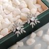 Silver Plated Leaf Snowflake CZ Stud Earrings, Sparkling Nature-Inspired Crystal Studs for Women