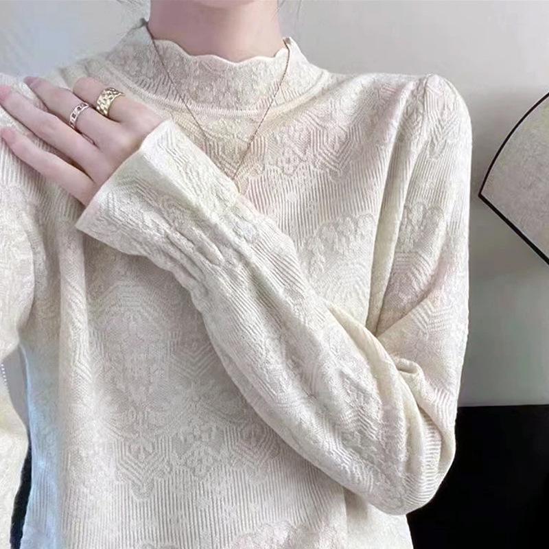 Women's Lace High Neck Sweater - 2024 Autumn/Winter Loose Fashionable Base Layer
