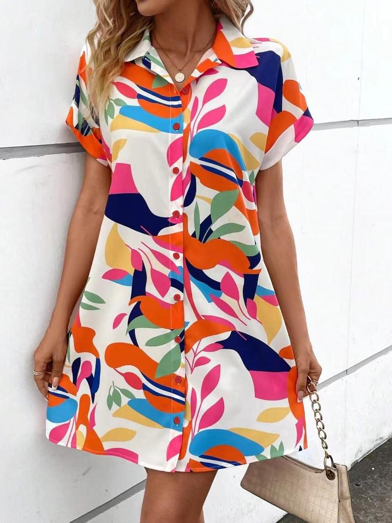 2026 Women's Summer Floral Print Short-Sleeve Cardigan Dress