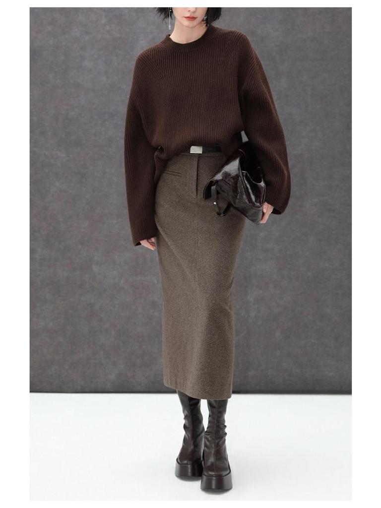 Stilvoller Midi-Rock mit hohem Bund für Damen - Herbst/Winter 2025, Hüftbedeckend, Über dem Knie, Perfekt für Büro und Pendeln.