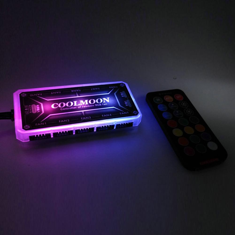 COOLMOON RGB Light Remote Dimmer DC12V 5A LED Color Intelligent Controller 10x6Pin Fan Port 2x4Pin Light Bar Port for RGB Fan