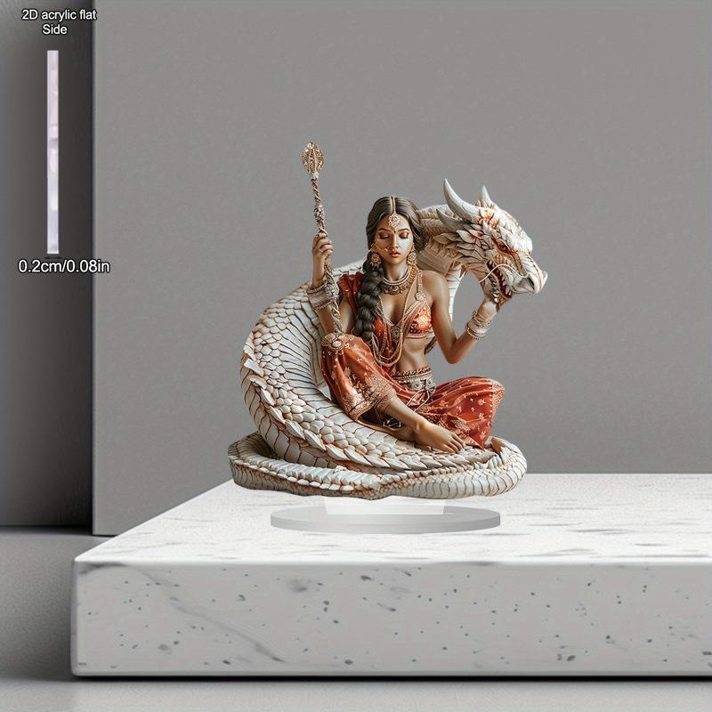 2D Flat, India Mythical Goddess White Dragon Acrylic Desktop Decoratio, with Base, Suitable for Wall Decoration, Porch, Room, Villa, Accents Home, Hal