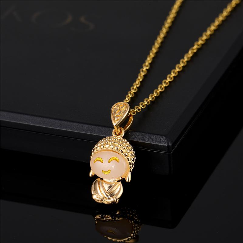 New In Cute Lucky Little Maitreya Buddha Pendant Women Necklaces Vintage Stainless Steel Female Chains Jewelry