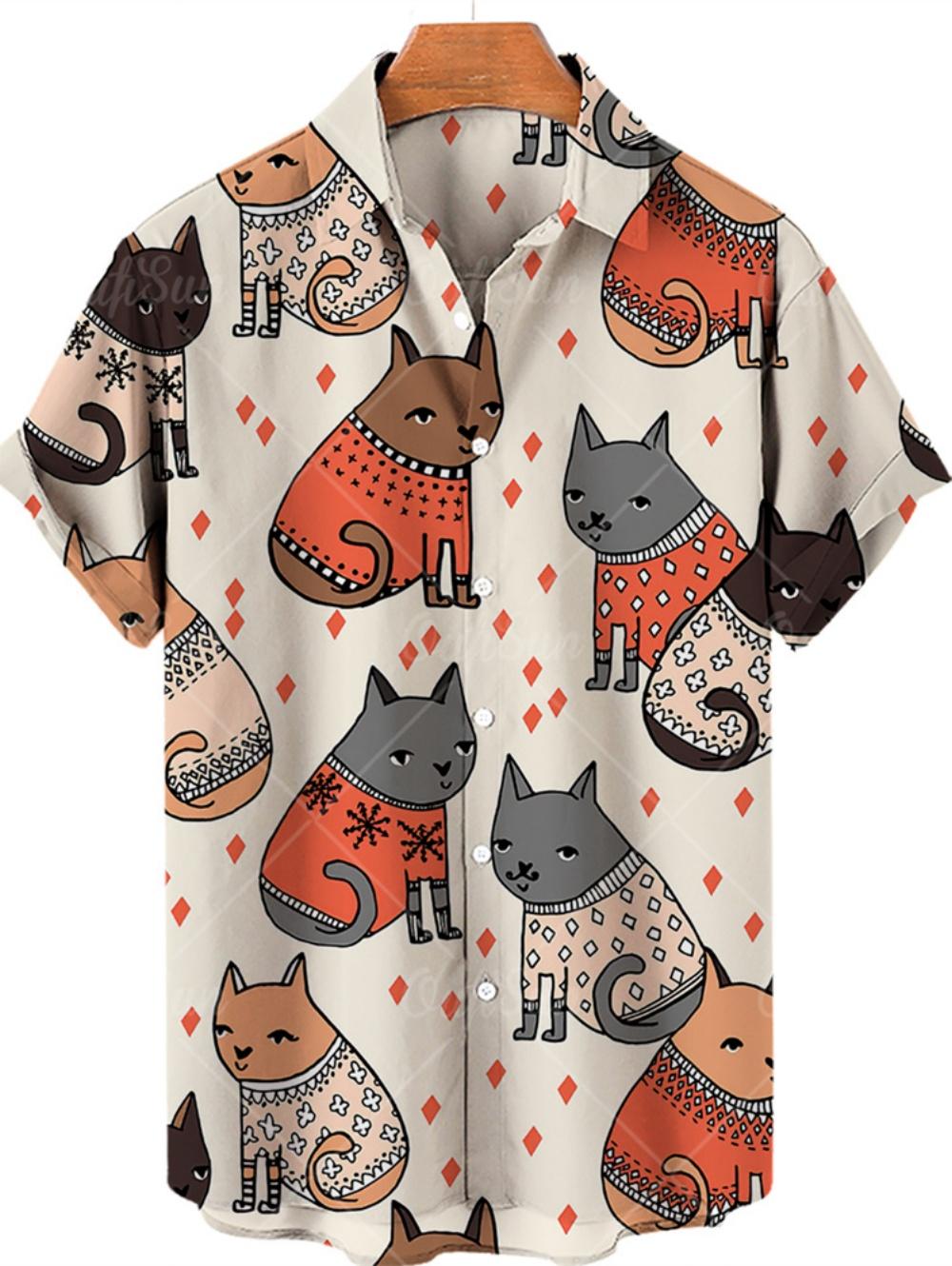 Cute Animal 3D Print Men s Hawaiian Shirt New Summer Casual Loose Men Clothing Short Sleeve Vacation Lapel Button up Blouse Top S