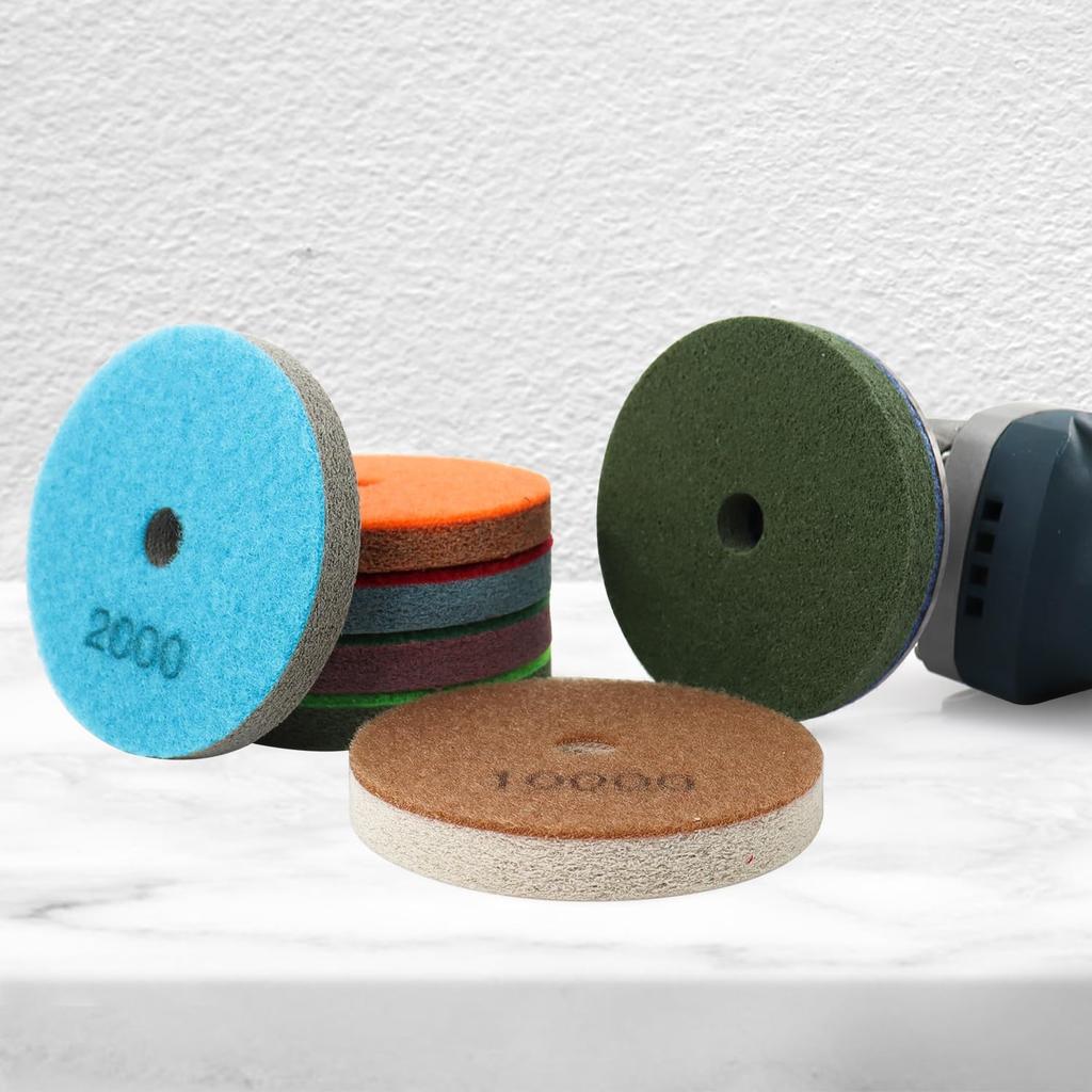 Z-LION 7-Piece Diamond Sponge Polishing Pads, Wet Buffing Pads, Hoop & Loop Buffing Wheels for Grinders, Clean Granite and Marble (4-inch)