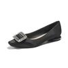 Classic Rhinestone Square Buckle Thick Heel Single Shoes Women's Satin Silk Low Heel Flats Temperament Sheepskin