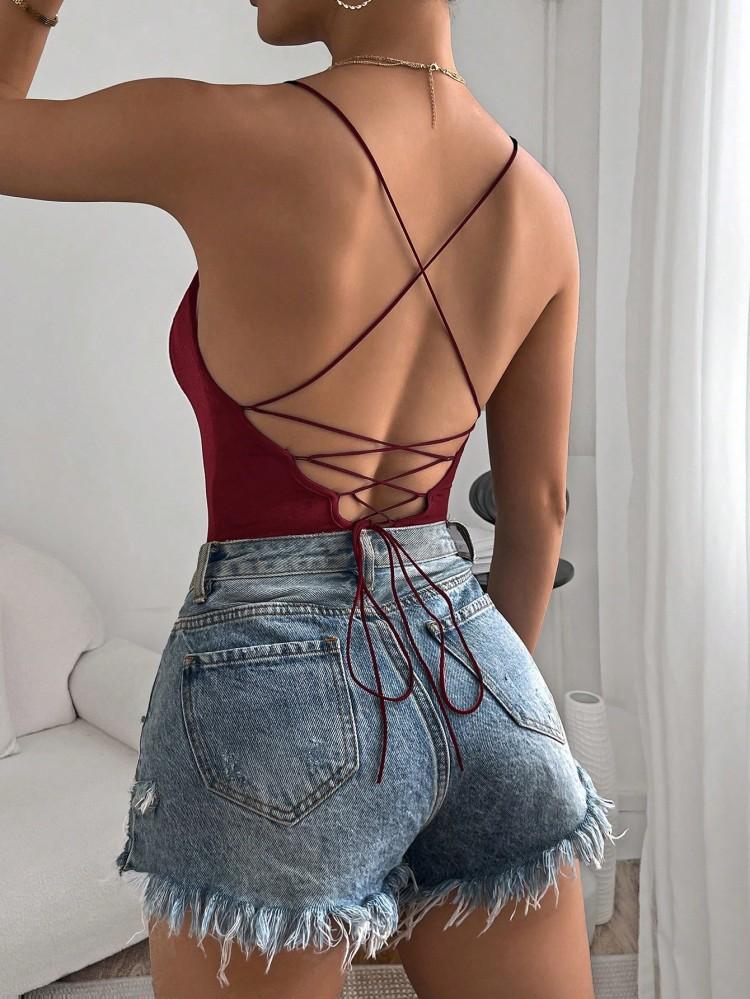 European And American Summer Fashion And Sexy Thin Shoulder Straps Back Strap Onesie | European And American Spice Girls Style Slim Fit