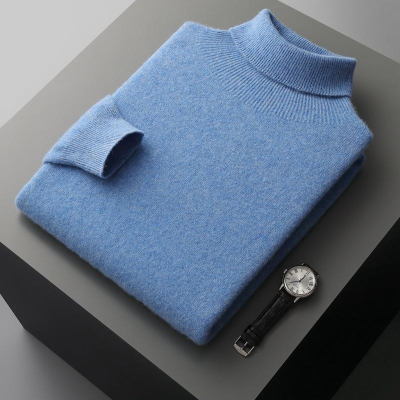 Suéter 100% Cachemir Puro para Hombre Cuello Medio Alto Color Sólido Jersey Moda Nuevo Tejido Abrigo de Invierno Mangas Largas