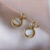 S925 Silver Needle Cat's Eye Stone Earrings - Versatile, High-End Japanese Korean Design