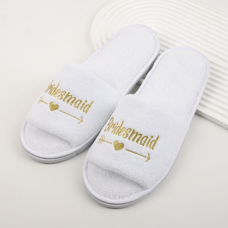 Fashion Wholesale Wedding Party Guests Home Slip-on Letter Print Shoes, For Bride And Bachelorettes Bridal Party Cross Strap Slippers