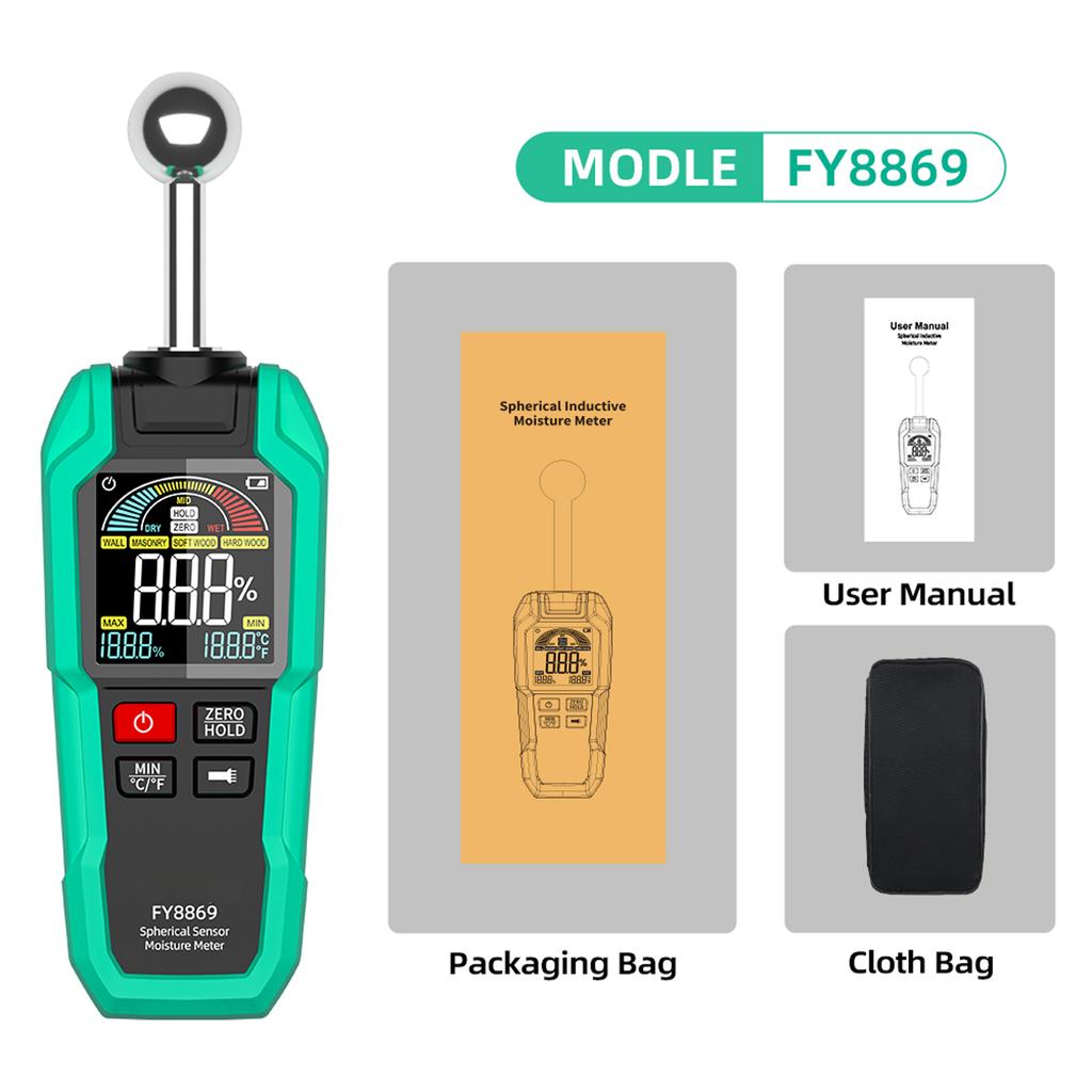 Green Pinless Wood Moisture Meter Rechargeable Non Destructive Tester 0 100 RH 5 40mm Depth for Lumber Drywall