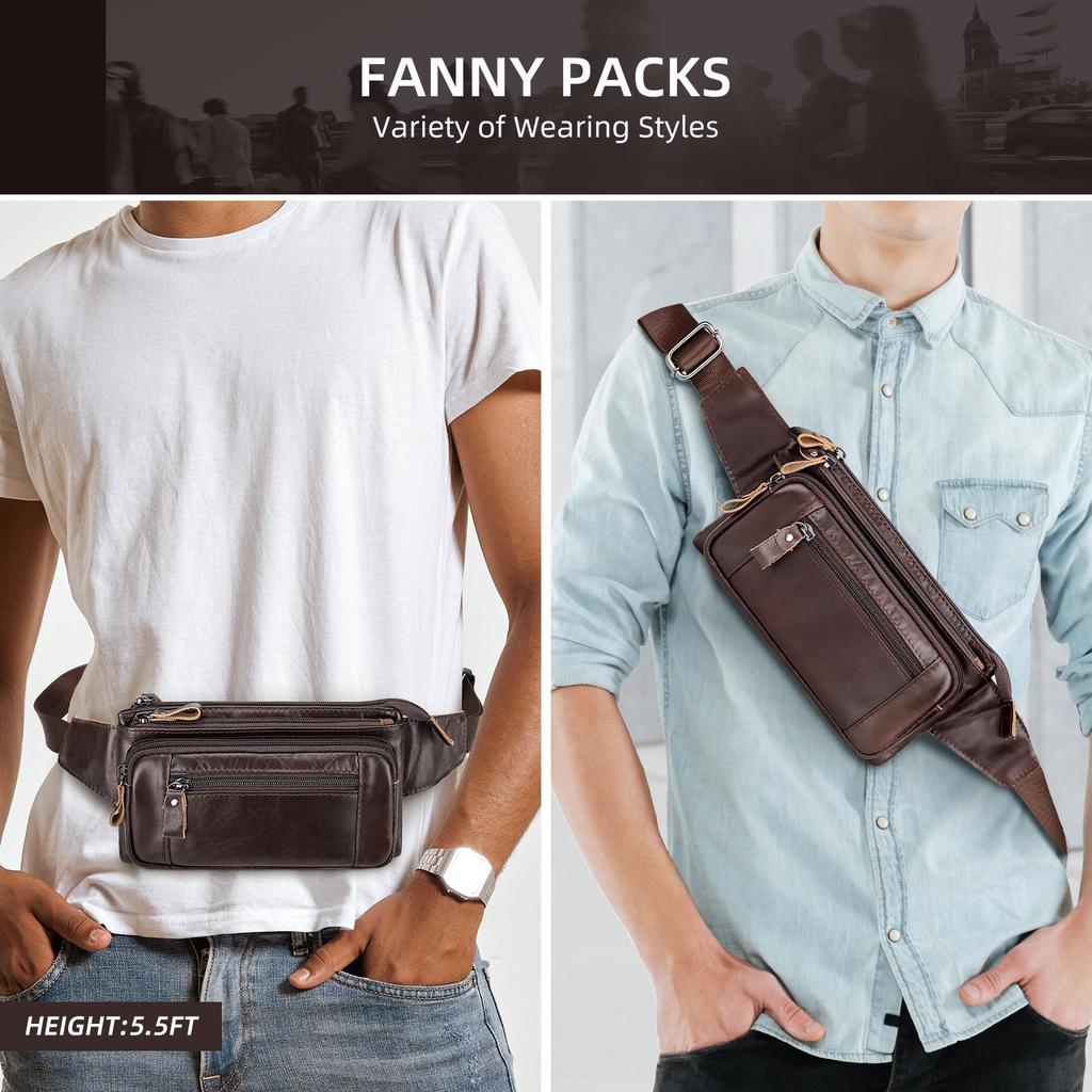 Humerpaul Famosa marca de moda para hombres, riñoneras de cuero genuino, organizador, bolsa de viaje para el pecho, cinturón de cintura, riñonera pequeña para teléfono móvil
