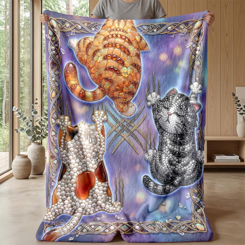 Fantasy Cat Flowers Sky Theme blanket Lightweight Warm Flannel Blanket Decorative Throw Blanket for Home Decoration