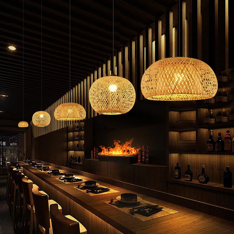 Bamboo Woven Pendant Light - Japanese Lantern for Dining, Restaurant, or Tea Room. Rattan Straw Hat Lampshade with New Chinese Art Design.