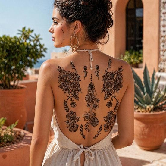 Temporary Tattoos Stickers Fake Body Arm Chest Shoulder Tattoos with Black Lace Flower