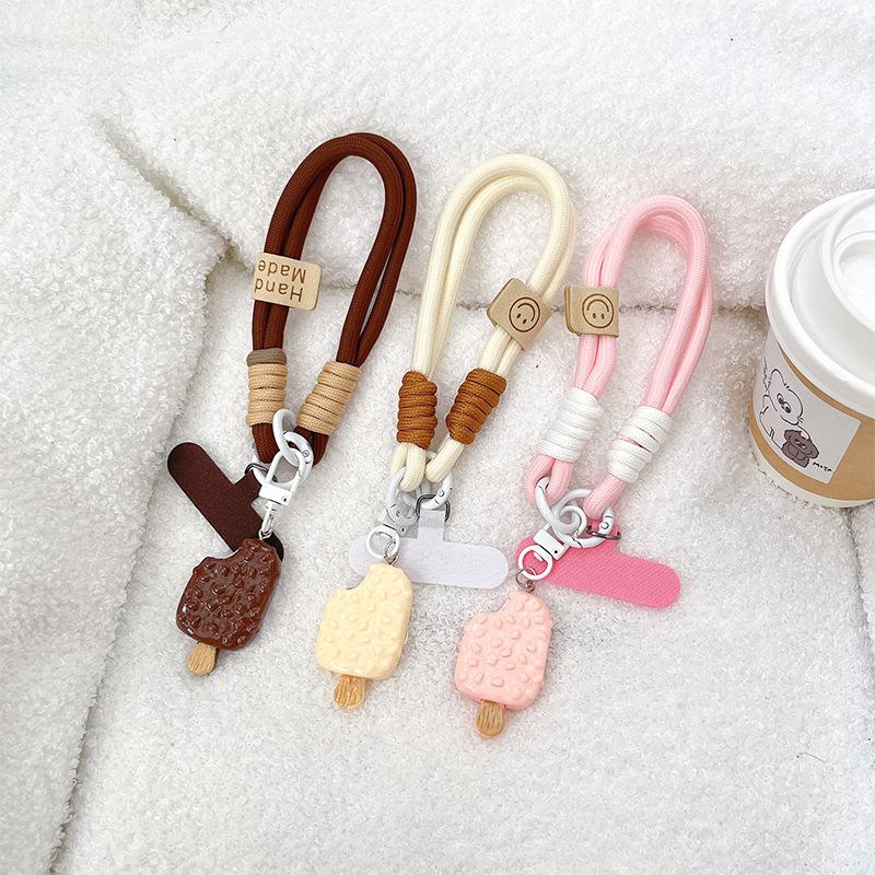 Original Bold Anti-Drop Portable Rope Mobile Phone Lanyard Small Fresh Ice Cream Pendant Bracelet Braided Rope Clip Female