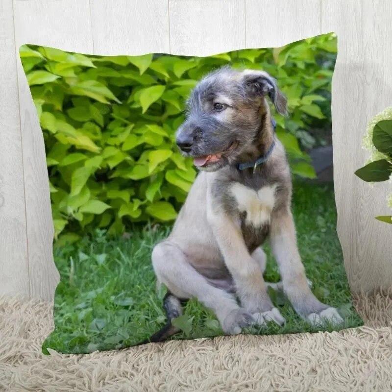 Irish Wolfhound Pillowcase Modern Home Bedroom Living Room Sofa Cushion Cover 45x45cm Peach Skin Pillowcase