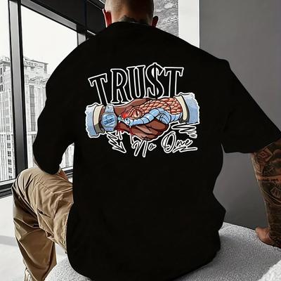 Vibrant Trust No One Graphic Print Short Sleeve T-Shirt Casual Sporty Fashion Crew Neck Top for Men's Daily