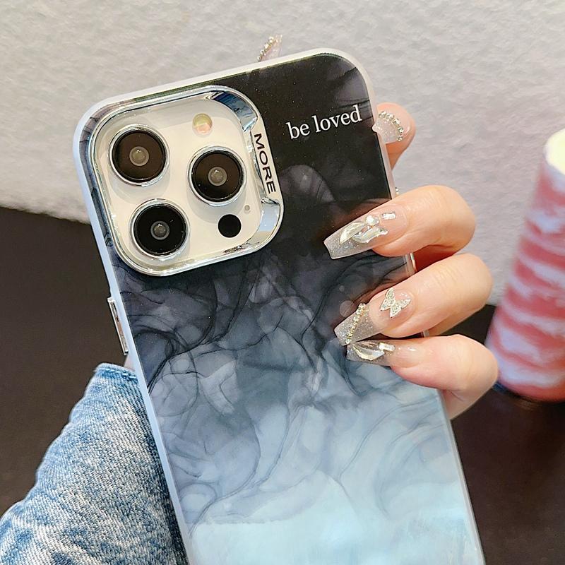 Nowa przędza z piór Gradient galwanizowany futerał na telefon komórkowy iPhone 15 14 13 12 Pro Max 11 Laserowy wzór marmuru