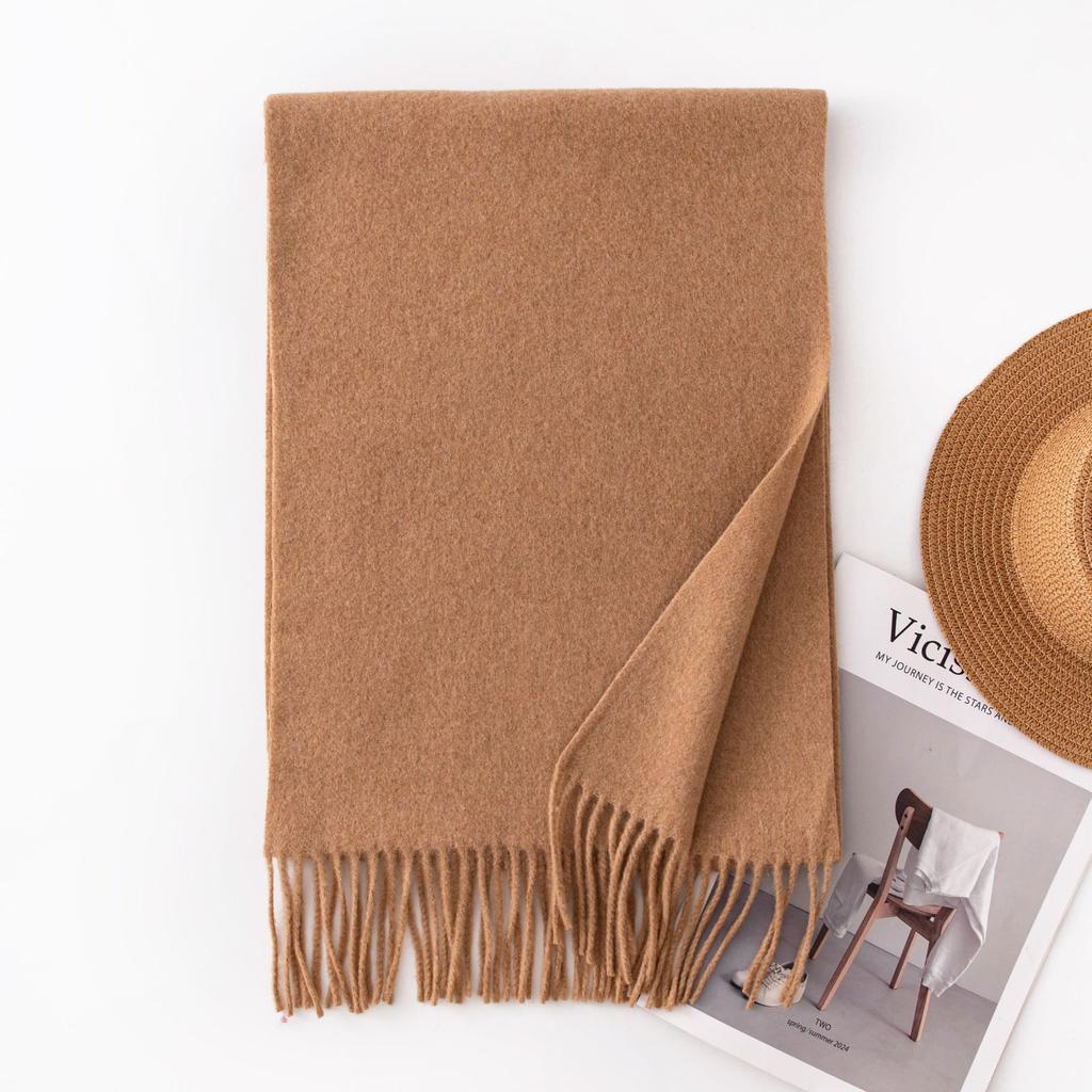 Imitation Cashmere Scarf with Wool Tassel Scarf for Men and Women Versatile Solid Color Fashion Commuting Warm Scarf Shawl