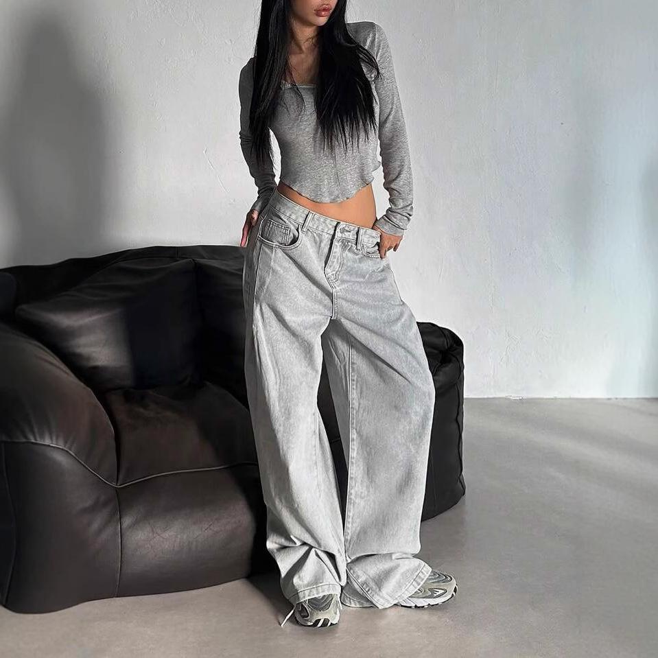 High Waist Straight Jeans Damen Locker Lässig Denim Hose Tägliche Straßenhose