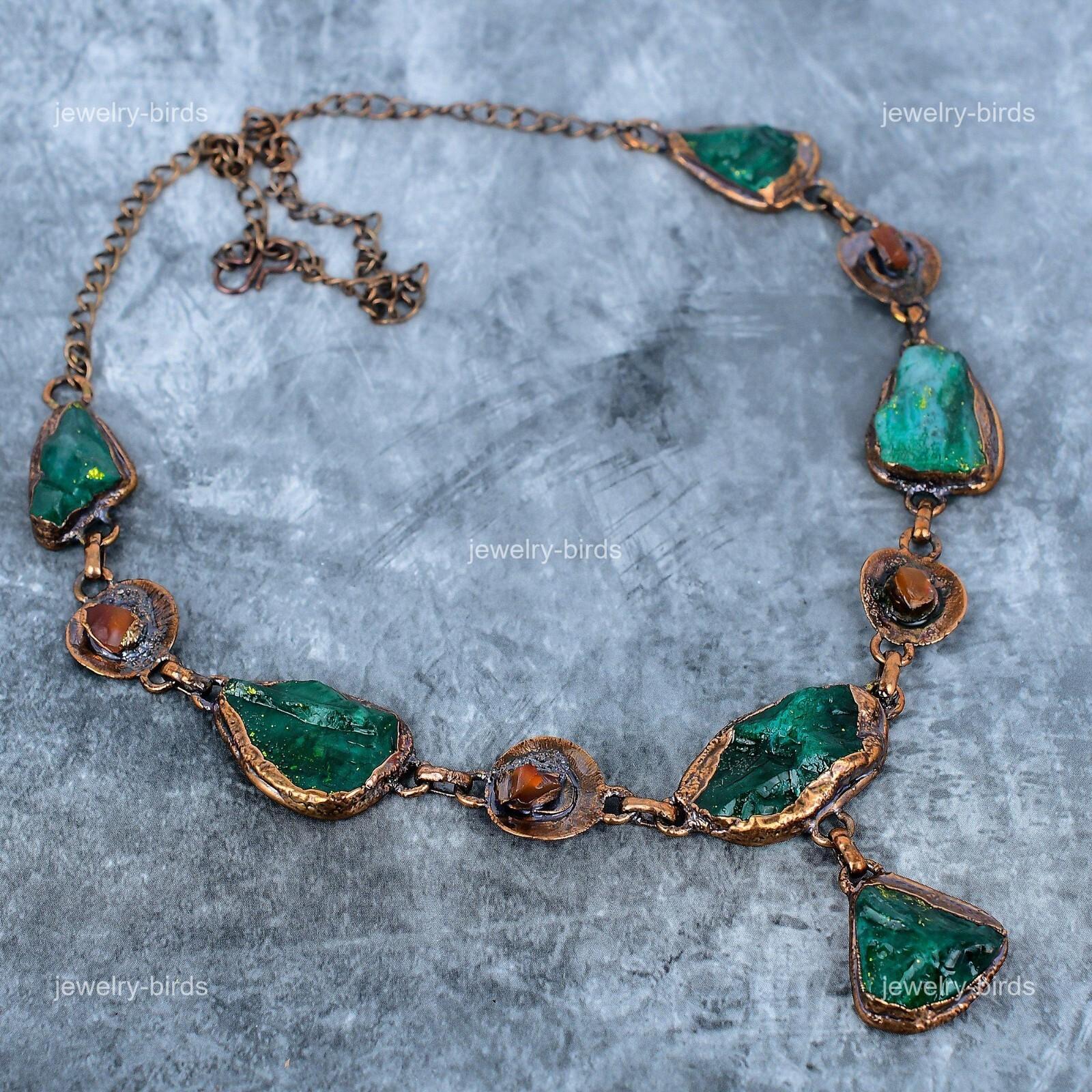 

Зеленый Турмалин Драгоценный Камень Медь Гальванопластика Подарок Жене Цепочка Ожерелье Ювелирное Изделие VP-111