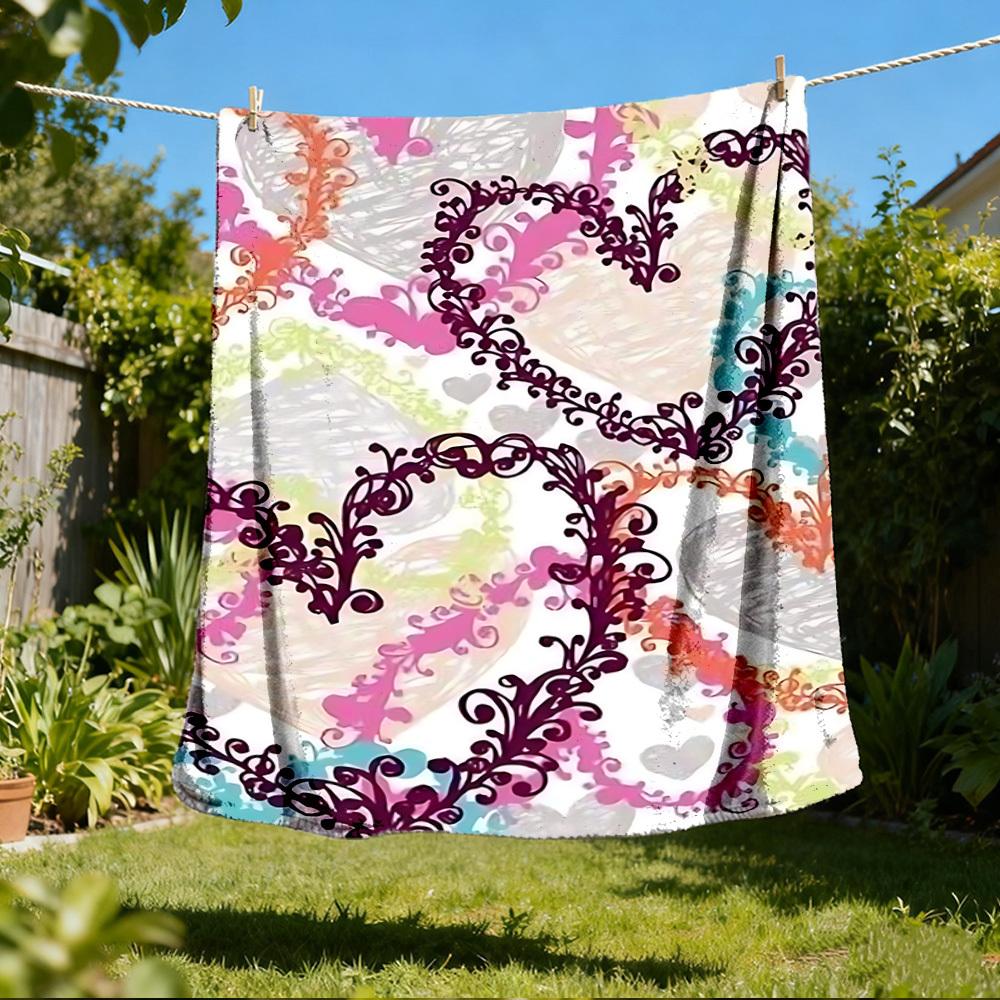 1pc Heart Pattern Print Outdoor Blanket, Lightweight Polyester,