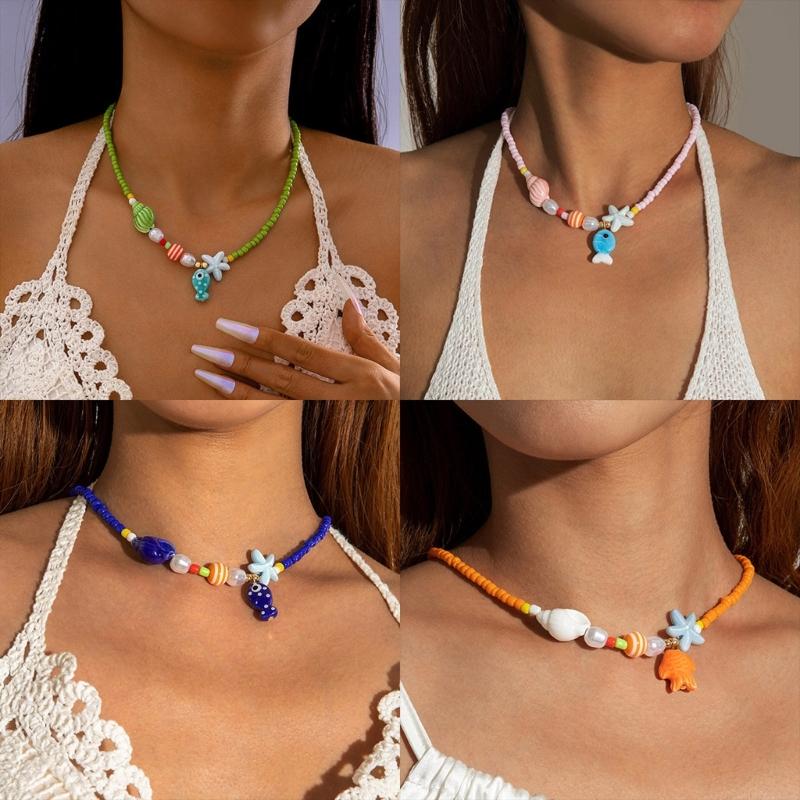 Versatile Bohemian Starfish Pendant Necklace Pearls Bead Jewelry Adjustable Length for Parties Holidays and Daily Wear
