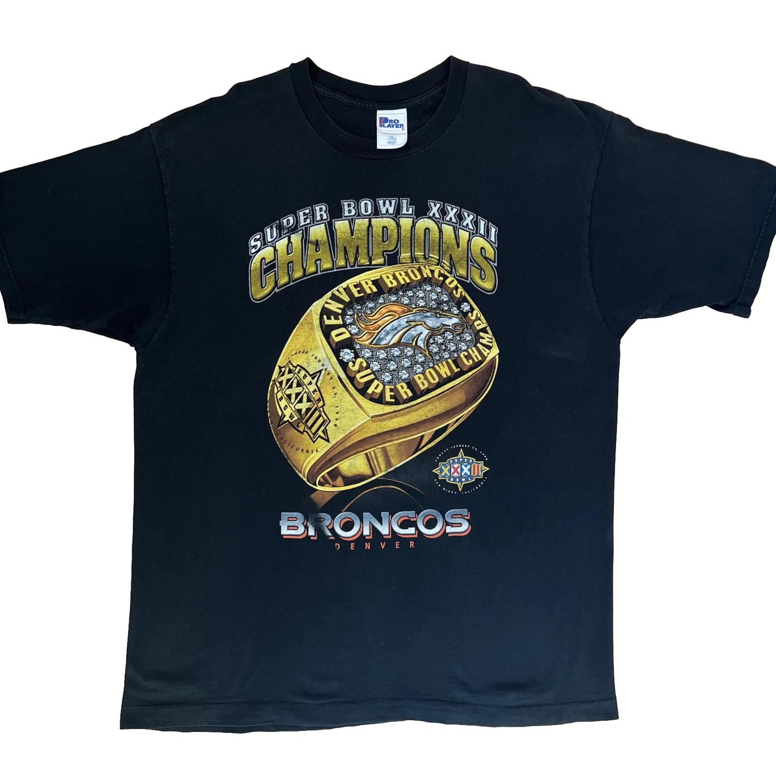 Vintage Denver Broncos Shirt 2XL Black Elway Super Bowl Champs Ring Pro Player 4XL