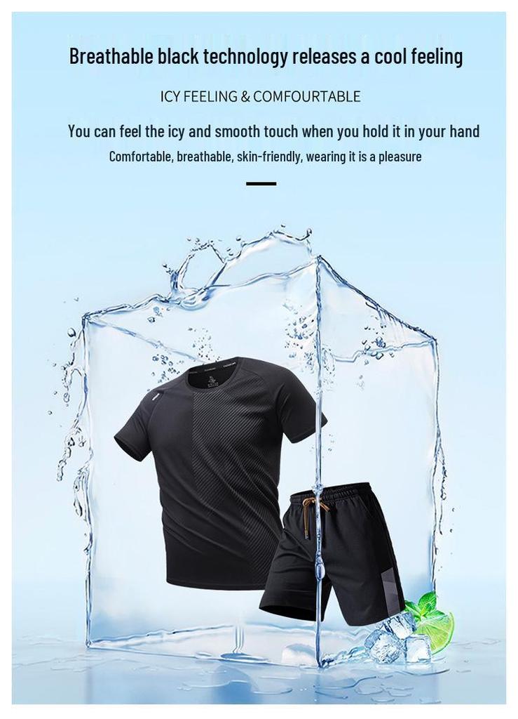 Men's 2026 Quick-Dry Sports Set: Ice Silk Short Sleeve T-Shirt & Shorts